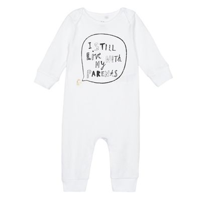 Babies' white 'I still live with my parents' sleepsuit